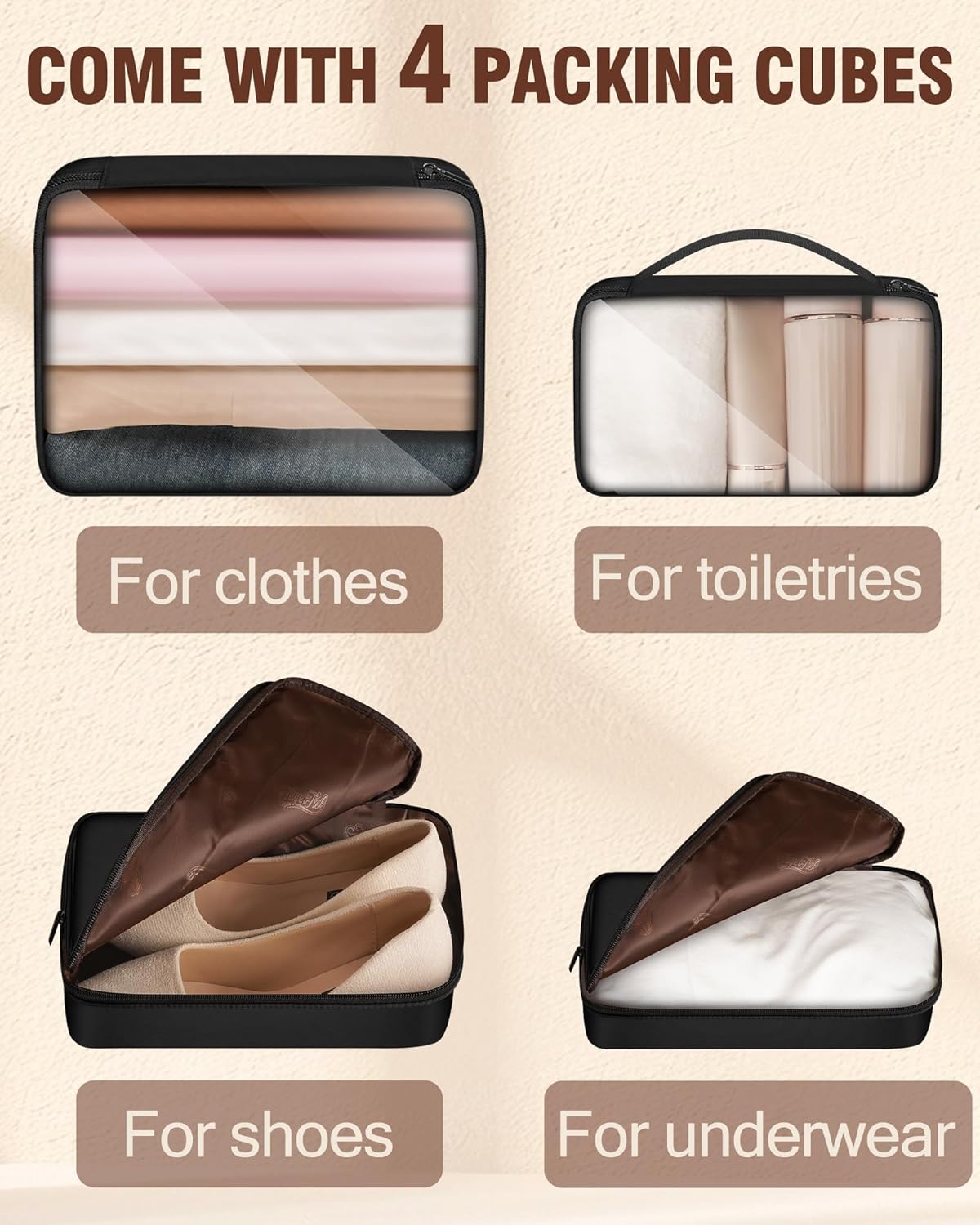 Carry On Luggage 22x14x9 Airline Approved, 20 Inch Softside Suitcase with 4 Pcs, Lightweight Luggage for Women with TSA Lock and 4 Spinner Wheels, Soft Side Carry-on Suitcases for Travel, Black