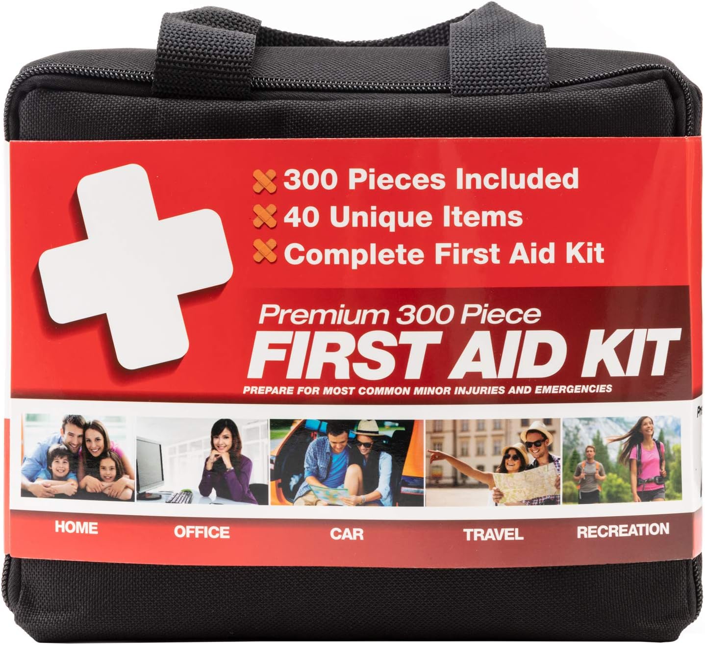 M2 BASICS Premium First Aid Kit (300 Pieces, 40 Unique Items) First Aid Kit for Home, Car, Vehicles, Business, Travel, Outdoors, Camping, Travel Sports – Durable Bag, Emergency Medical Supplies