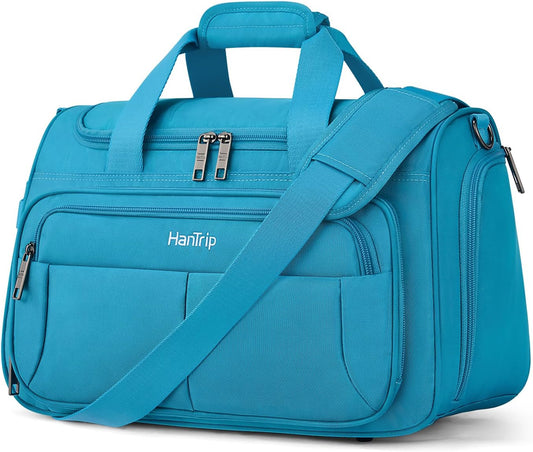 Carry on Duffel Bag Foldable Duffle Bags for Travel, Under Seat Personal Item Bags for Airplanes, Weekender Overnight Mens Travel Tote Bag for Women Softside Carry on Luggage (Caribbean Blue)