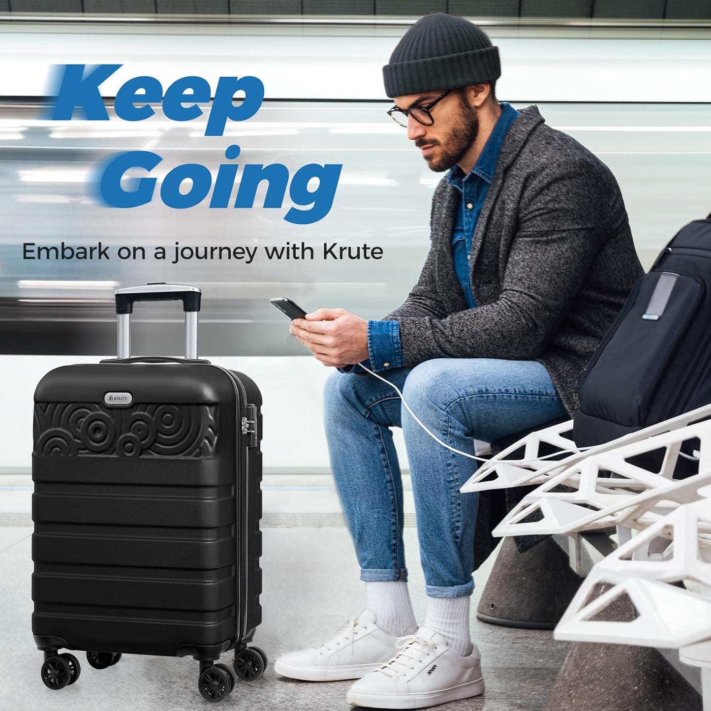Krute Carry On Luggage 20 inch Suitcase with Spinner Wheels Airline Approved Hard Shell Luggages PC ABS TSA Lock Suitcase