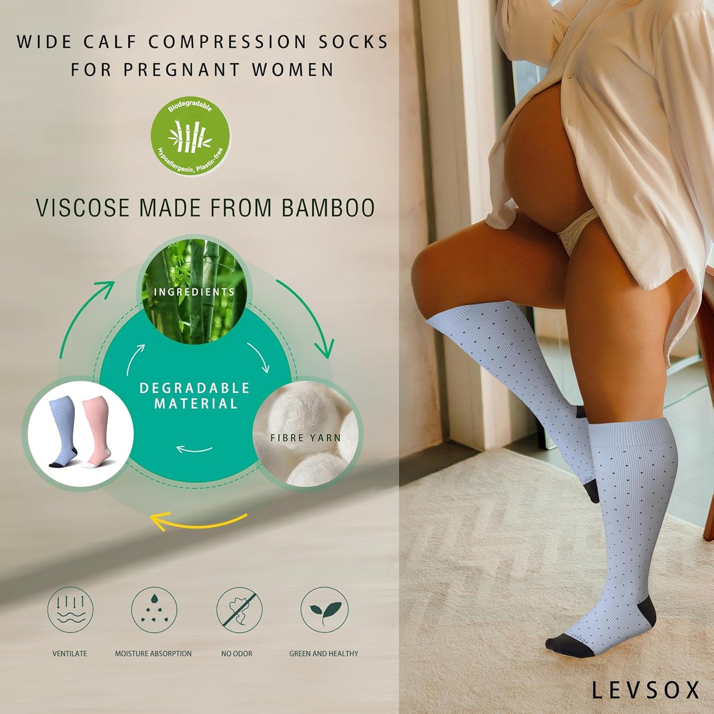 LEVSOX Wide Calf Compression Socks for Women&Men Plus Size 15-20mmHg Knee High Large Support Stockings for Circulation