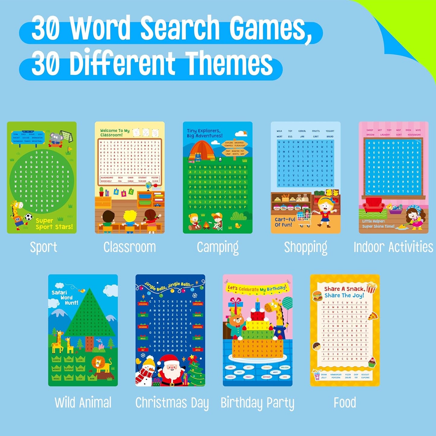 SpriteGru Dry Erase Word Search Game Pad, 30 Reusable & Erasable Word Games, Search & Find Puzzles Brain-Boosting Activity Book for Kids, Educational Toy for Road Trip Airplane Travel