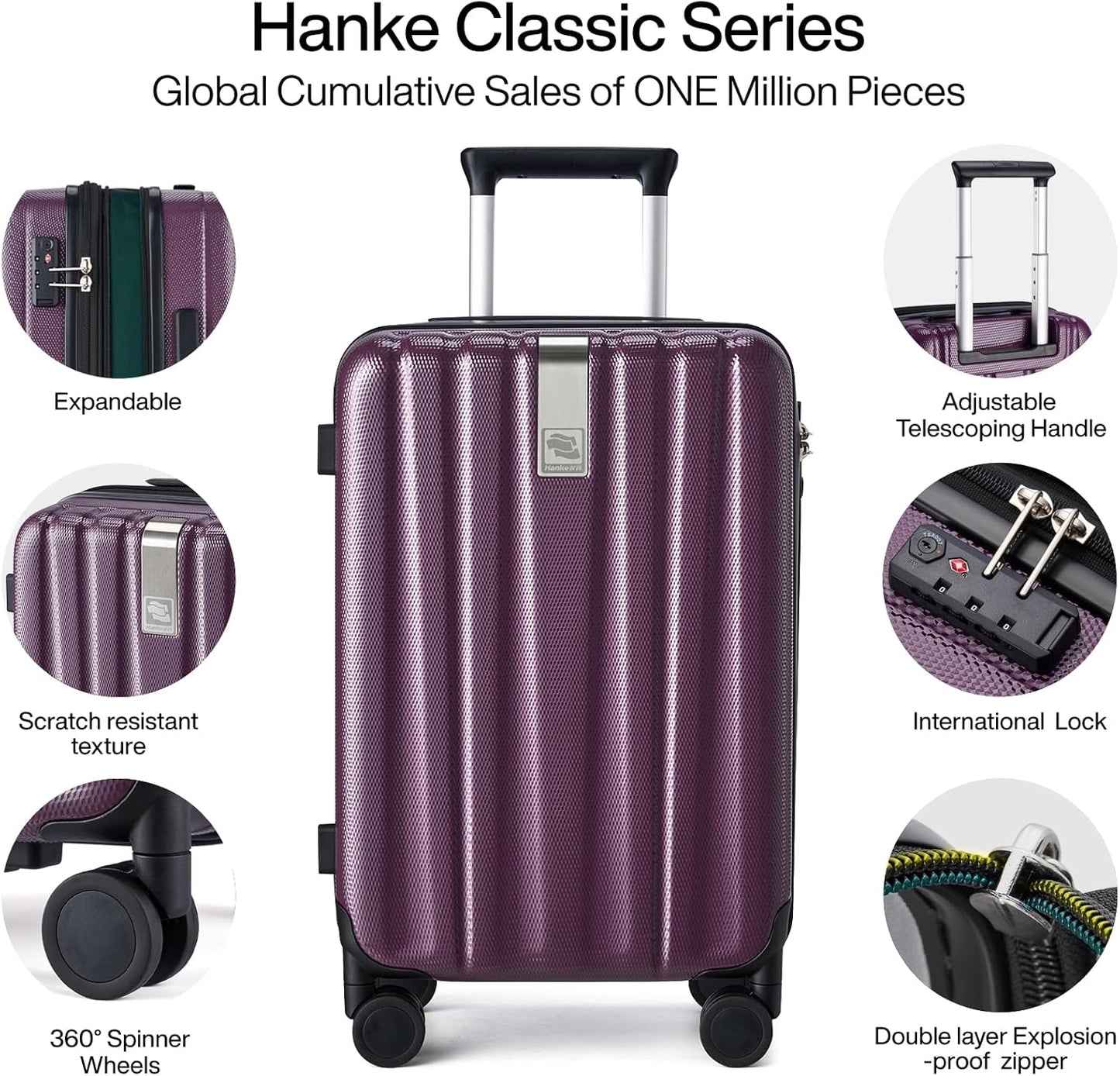 Hanke Expandable Hard Shell Luggage Sets 2 piece Carry on Luggage with Wheels Suitcases Lightweight Checked Tsa Luggage Rolling Large Suitcase Travel Luggage Bag Woman Men 20/29 Inch(Purple)