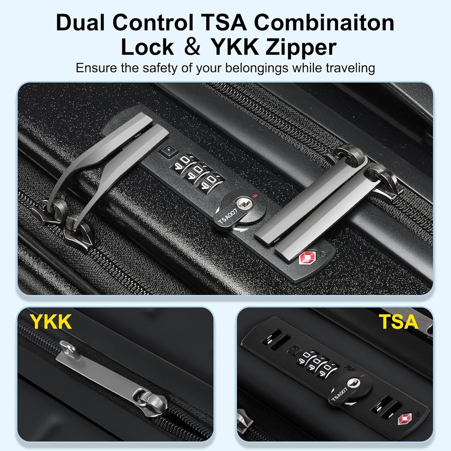 Carry On Luggage 22×14×9 Airline Approved, 20 Inch Lightweight ABS+PC Hard Shell Suitcases with Front Pocket, Spinner Wheels, TSA Lock (Black, 1PC)