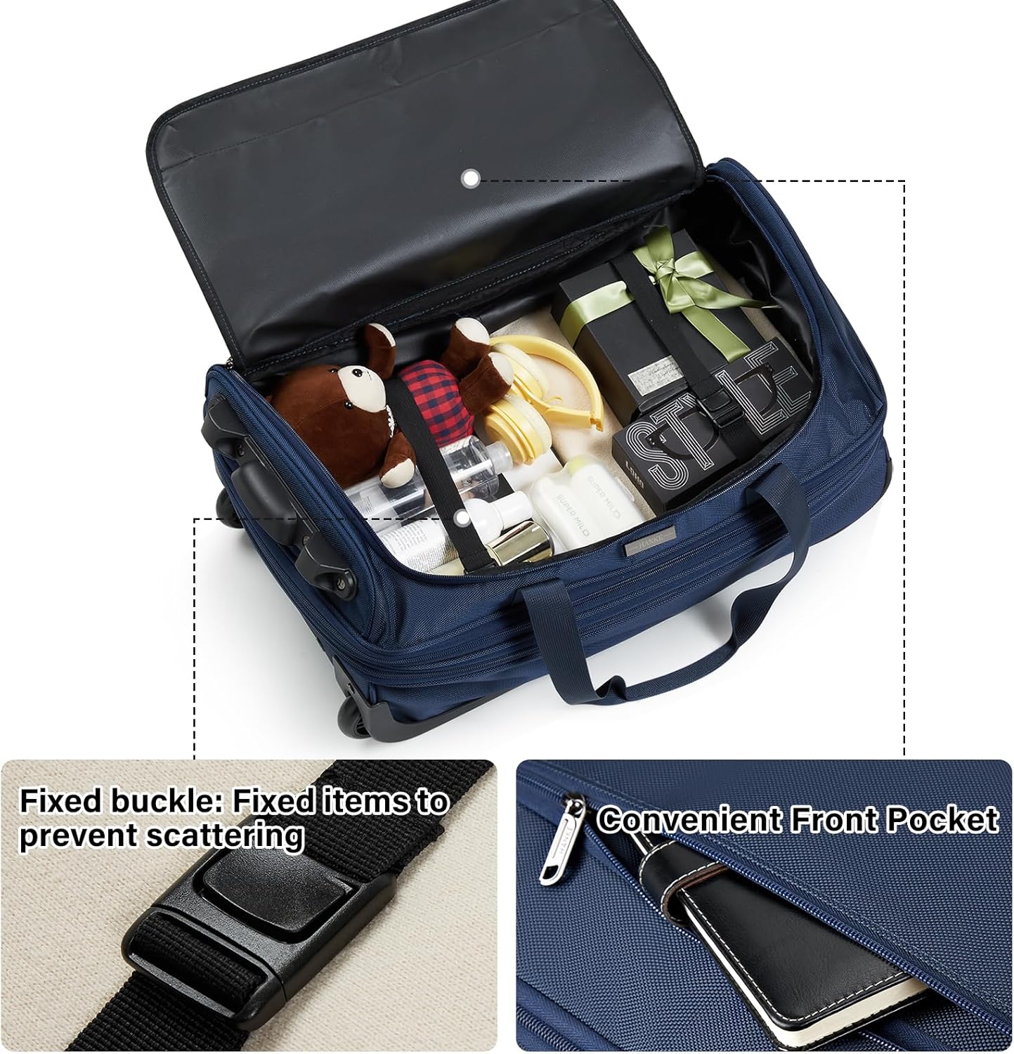 Hanke Expandable Carry On Luggage Suitcases with Wheels Foldable Duffle Bag for Travel Carry On suitcase Weekend Bag for Women Men（Blue）