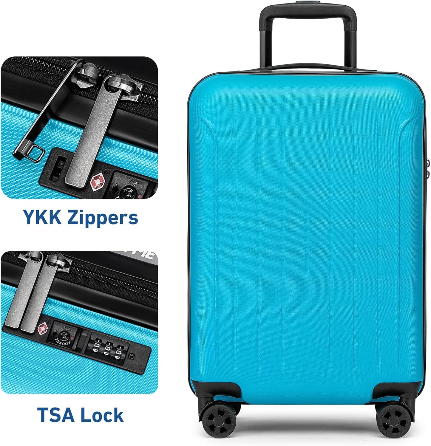 KYME Luggage Sets 2 Piece Hardshell 20"/24" Suitcase with Double Spinner Wheels Hardside Suitcases Sets with TSA Lock PC+ABS Travel Luggage (Ocean Blue, 2Pcs Set(20"/24"))