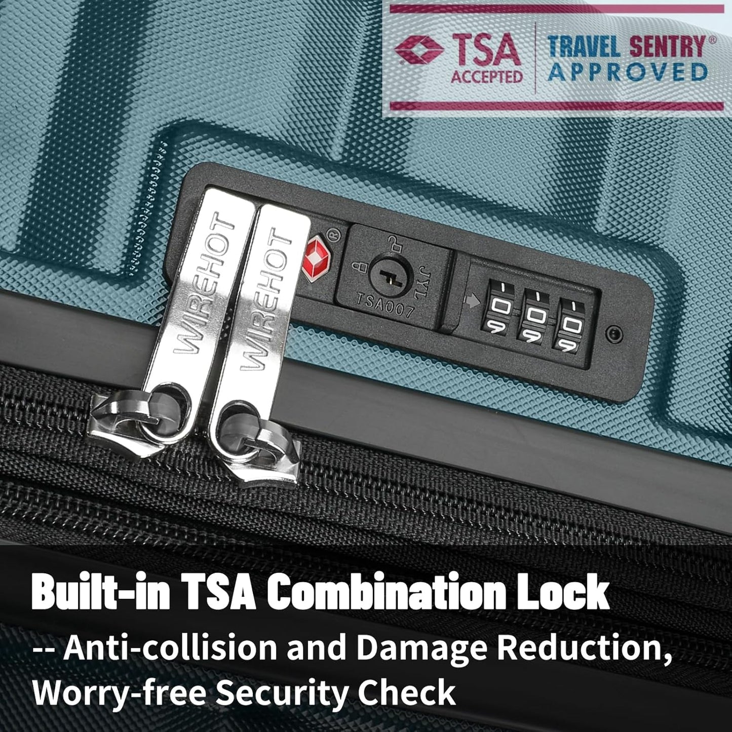 5-Piece Luggage Set, Lightweight ABS+PC Hard Shell Suitcase with YKK Zipper & TSA Lock for Family, Teal Blue, 14in/18in/20in/24in/28in