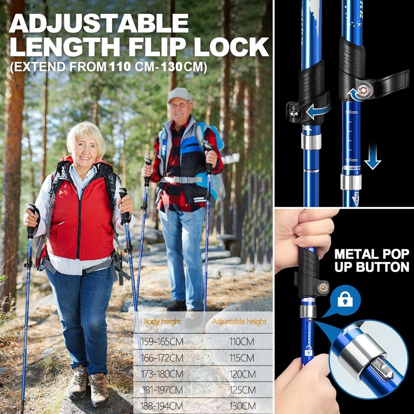 Covacure Trekking Poles Collapsible Hiking Poles - Aluminum Alloy 7075 Trekking Sticks with Quick Lock System, Telescopic, Collapsible, Ultralight for Hiking, Camping