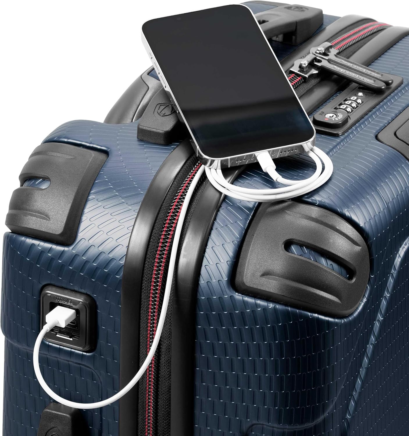 Traveler's Choice Maxporter II 22" Hardside Polycarbonate Spinner Carry-On Luggage, USB Port, TSA Lock, Navy