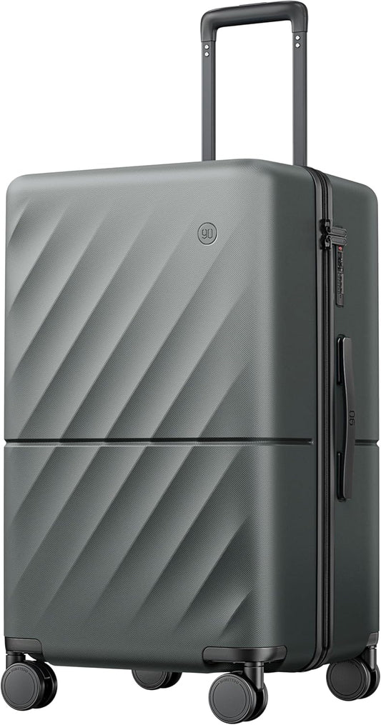 NINETYGO Trunk Luggage 24 Inch, Medium Checked Luggage with Double Spinner Wheels, Anti-Burst Zipper, Hard Case PC Suitcase, Lightweight Travel Luggage, TSA Approved (Slate Grey, Hudson)