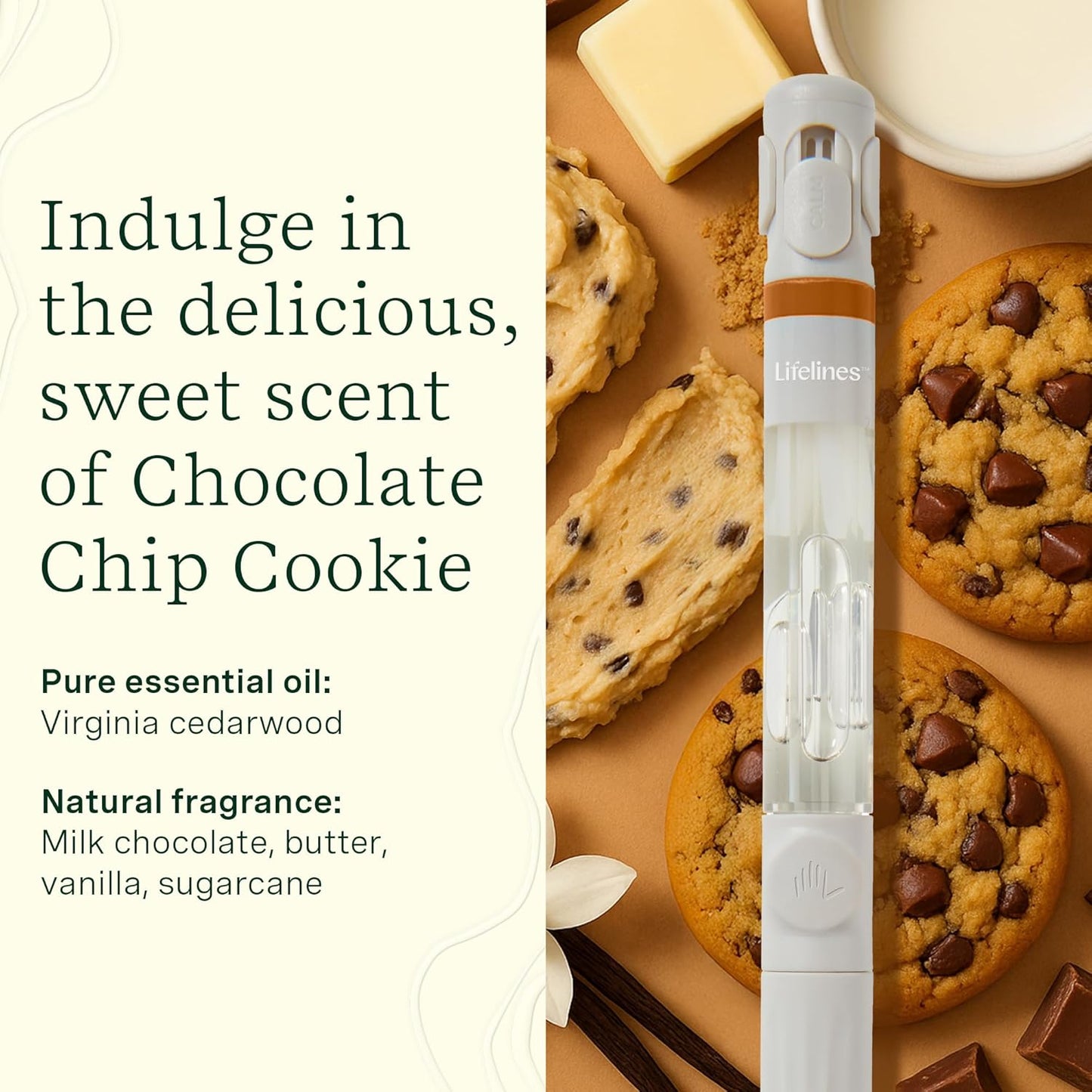 Lifelines Pen Diffuser Set, Chocolate Chip Cookie - 1mm Black Ballpoint Pen with Scented Essential Oil Blend & 2 Ink Refills – Aromatherapy Diffuser & Sensory Immersion Diffuse Aroma As You Write