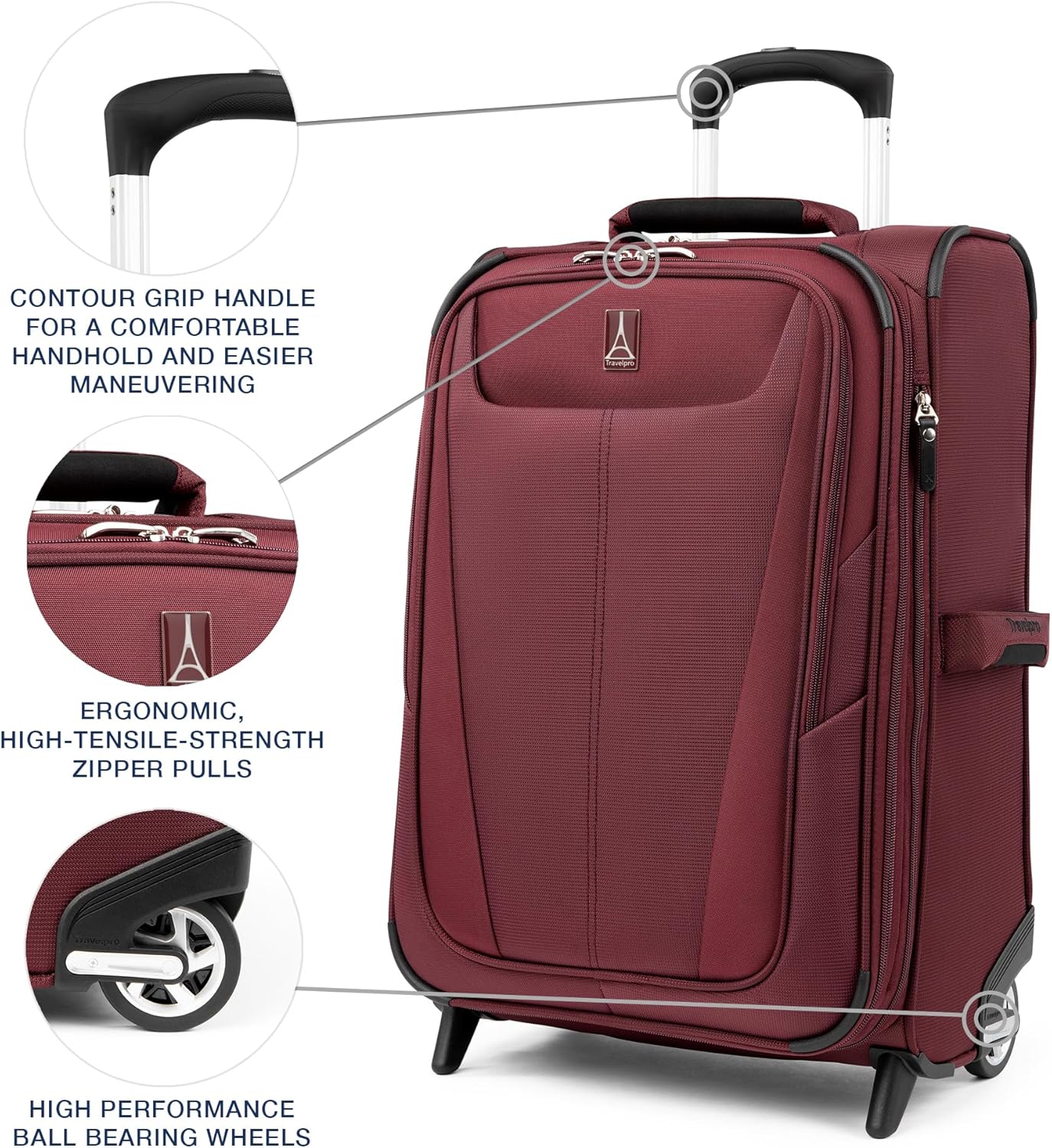 Travelpro Maxlite 5 Softside Expandable Upright 2 Wheel Carry-on Luggage, Lightweight, 22-Inch — Burgundy