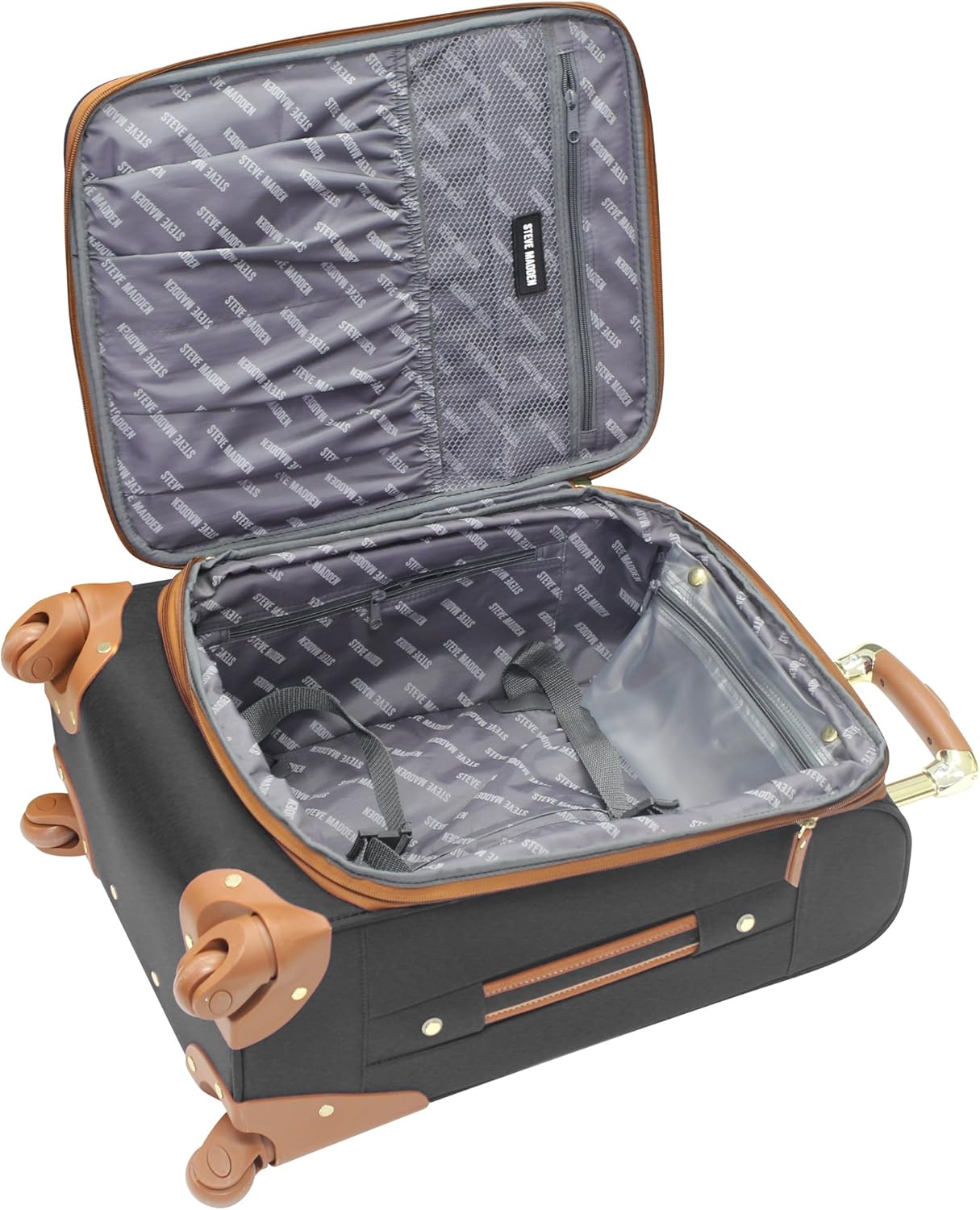 Steve Madden Luggage Midsize Softside 24" Expandable Suitcase With Spinner Wheels (24in, Global Black)