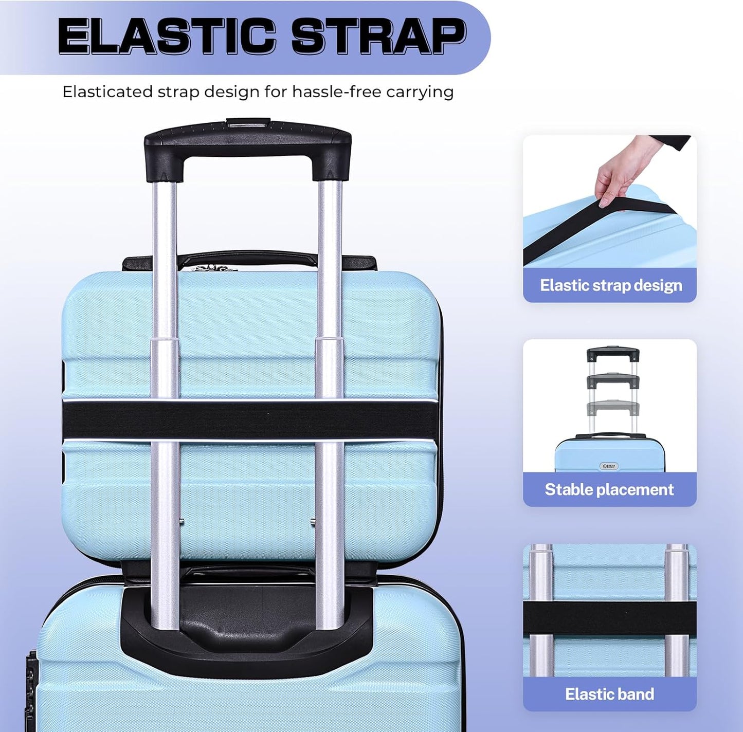 AnyZip Carry On Luggage 2PCS Luggage Set PC ABS Hardshell Lightweight Suitcase TSA Lock with 4 Spinner Wheels（14/20, Light Blue）