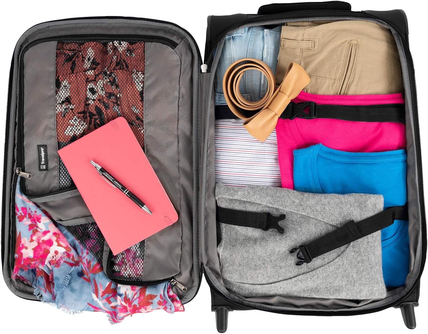 Travelpro Tourlite Softside 22" Expandable Carry-On Rollaboard (2-Wheel) Lightweight Luggage, Black Suitcase