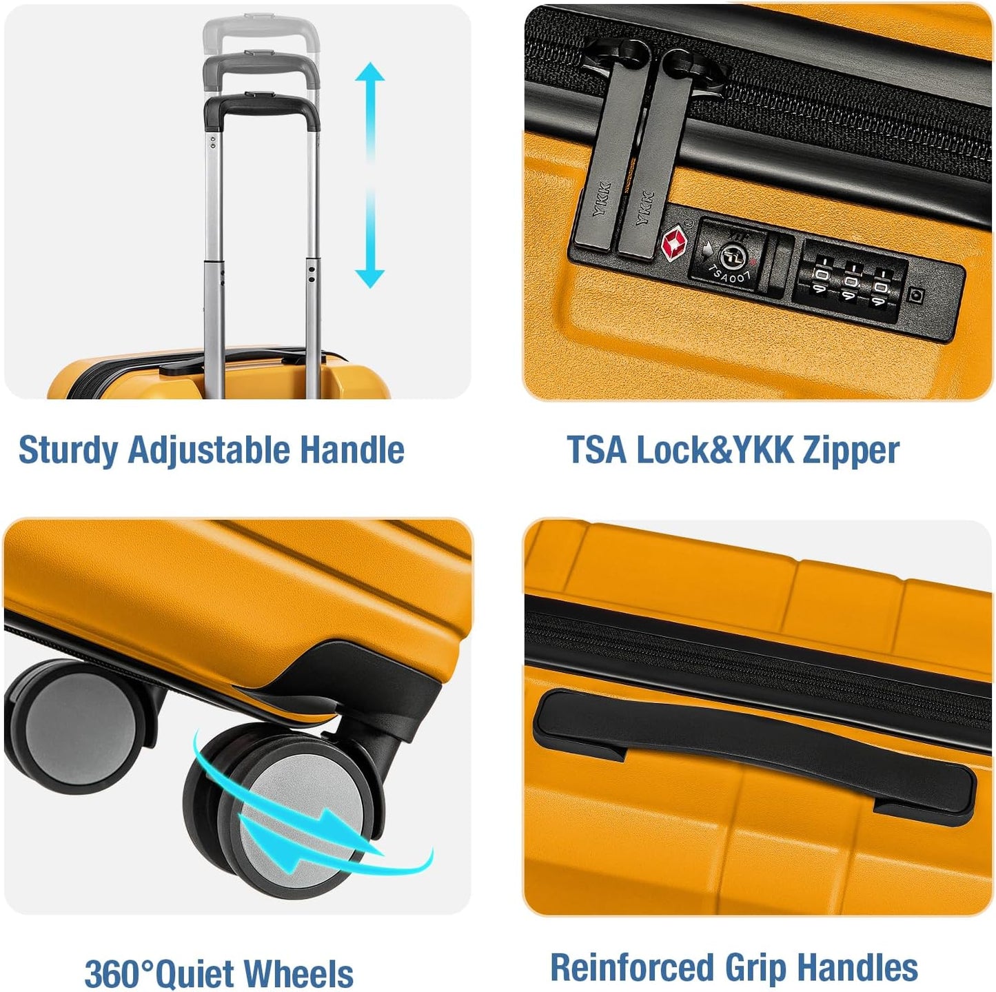 KYME Carry On Luggage 22x14x9 Airline Approved with TSA Lock Hard Shell Carry On Suitcase Lightweight Suitcases with Wheels Small Luggage for Men Women,Carry-On 20 Inch,Yellow