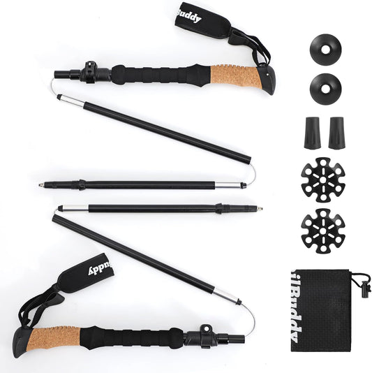 TrailBuddy Foldable Trekking Poles – Ultralight 7075 Aluminum, EVA & Cork Grip Collapsible Hiking Poles – Lightweight Adjustable Walking Sticks for Men, Women, Seniors & Travel