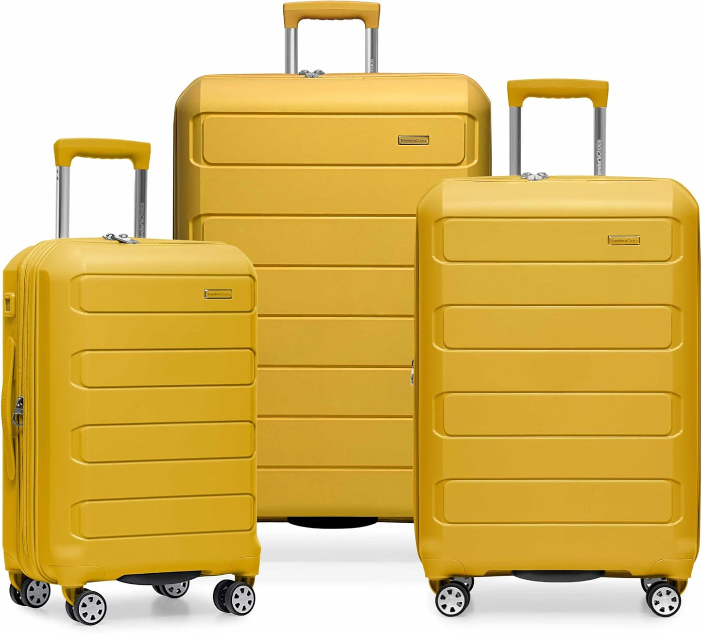 Traveler's Choice Pagosa Indestructible Hardshell Expandable Spinner Luggage, Yellow, 3-Piece Set (22/26/30)