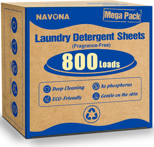 800 Loads Mega Pack Laundry Detergent Sheets, Eco-friendly Laundry Sheets, Powerful Cleaning, Suitable for Homes, Dorms, and Apartments- [Fragrance-Free]