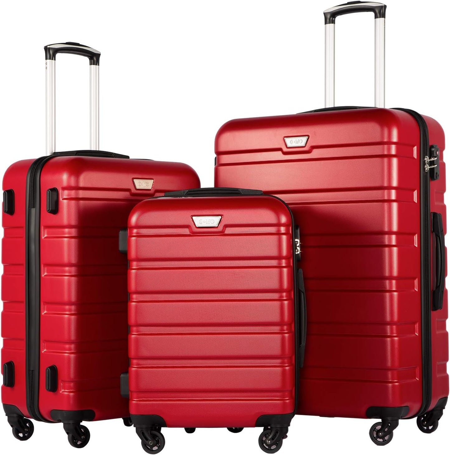 Coolife Luggage 3 Piece Set Suitcase Spinner Hardshell Lightweight TSA Lock (red, 3 piece set(20in24in28in))