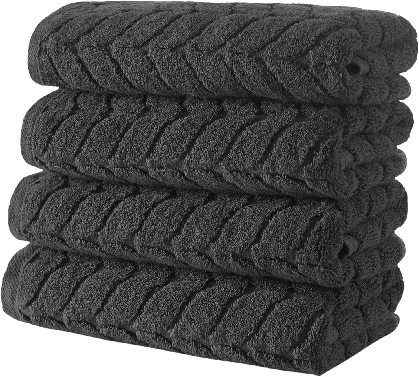 BAGNO MILANO Turkish Bath Towels, Soft Plush Jacquard Luxury Bath Towels, Quick Dry Towel Set (Charcoal, 4 Pcs Hand Towel Set)