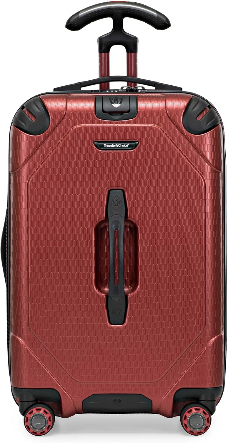 Traveler's Choice Maxporter II 22" Hardside Polycarbonate Spinner Carry-On Luggage, USB Port, TSA Lock, Red
