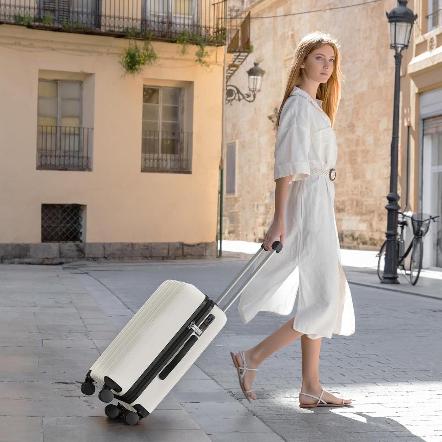 SHOWKOO Luggage Sets 3 Piece 100% PC Ultra Tough Hardside Expandable Suitcases Sets with TSA Lock Double Spinner Wheels (20in/24in/28in, White