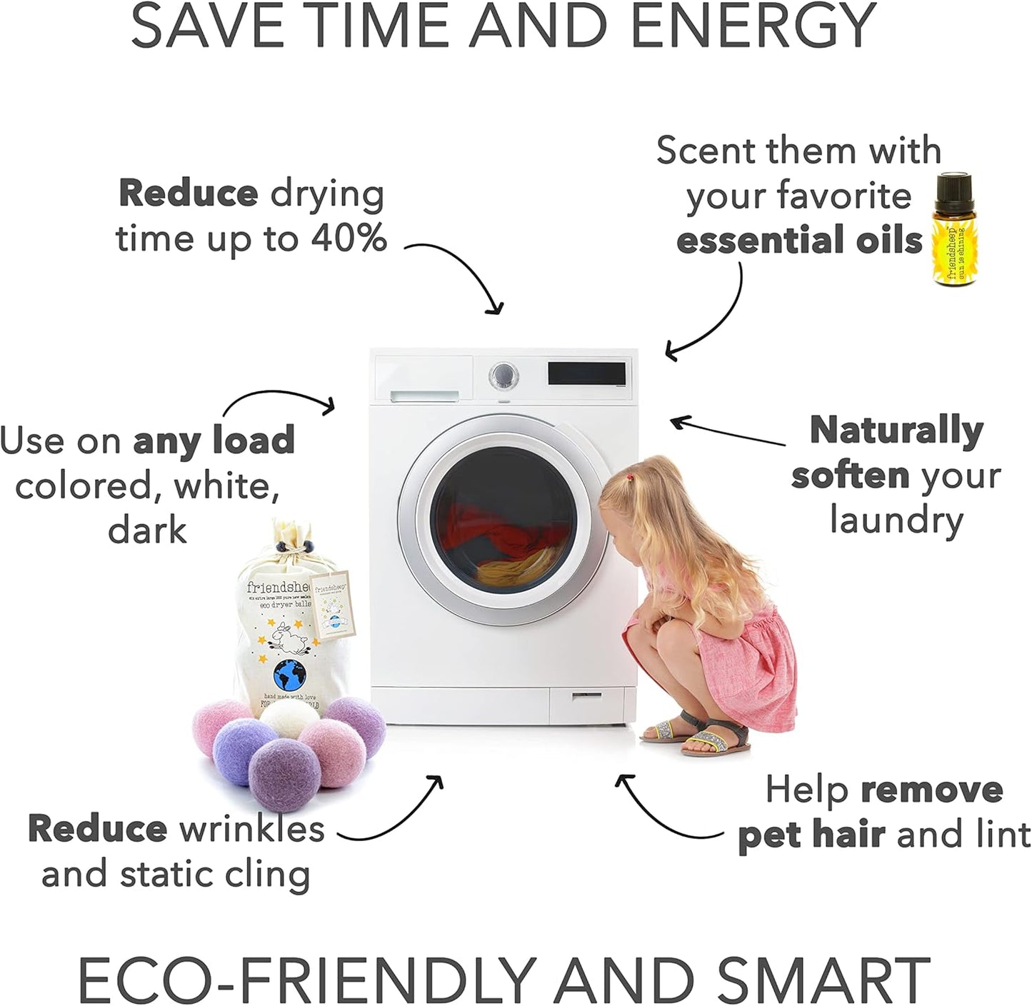 Friendsheep Wool Dryer Balls, Organic Reusable Fabric Softener Alternative for Laundry, Handmade, Fair Trade, Hypoallergenic, Eco-Friendly, Plastic-Free (6 Pack XL - Lavender Bliss)