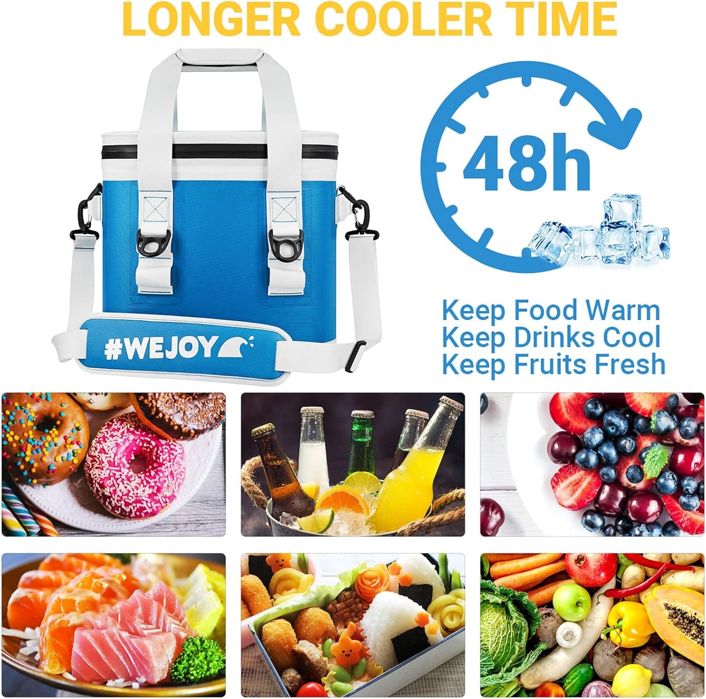 #WEJOY Insulated Camping Cooler Bag,2 Days Ice Life, Portable Waterproof Camp Coolers Lunch Bag with Leakproof Zipper for Outdoor Beach, Picnic, Hiking, Fishing, Traveling,BBQ