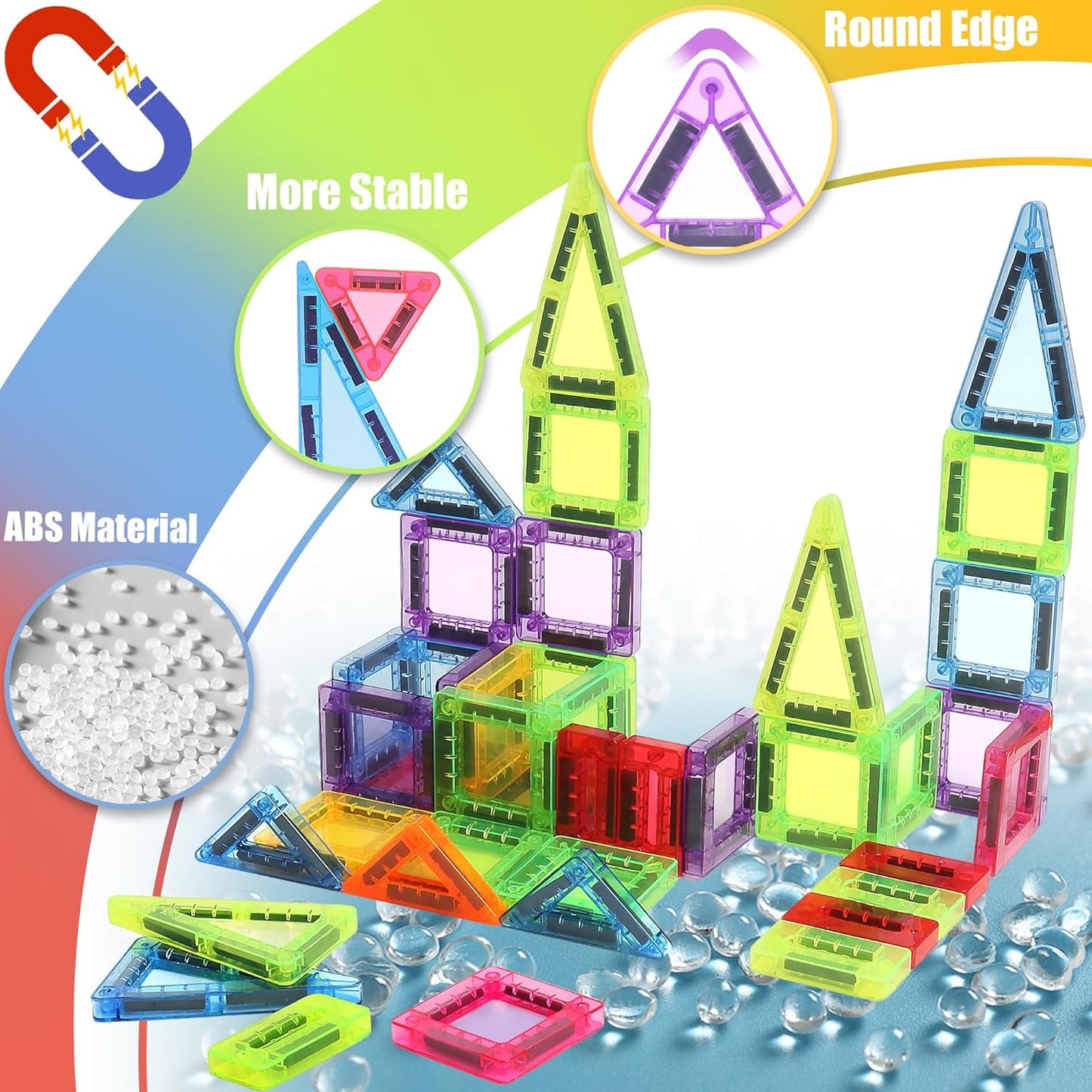 36PCS Mini Magnetic Tiles with Iron Box, Magnetic Building Blocks Travel Size for Kids, STEM Educational Toys Birthday Gifts for 3 4 5 6 7 Year Old Boys Girls Children