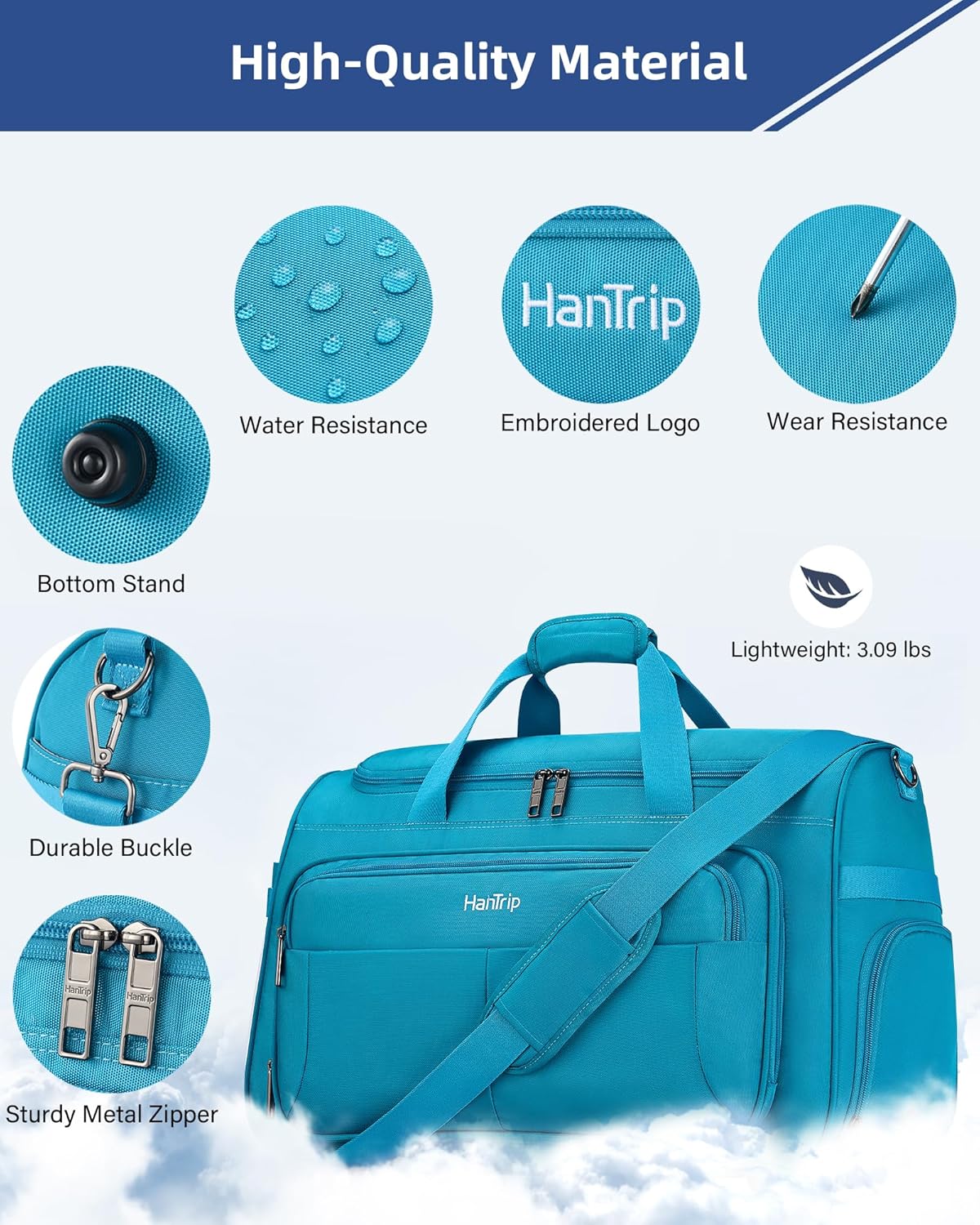 Carry on Duffel Bag Foldable Duffle Bags for Travel, Large Personal Item Bags for Airplanes, Weekender Overnight Mens Travel Tote Bag for Women Softside Carry on Luggage (Caribbean Blue)