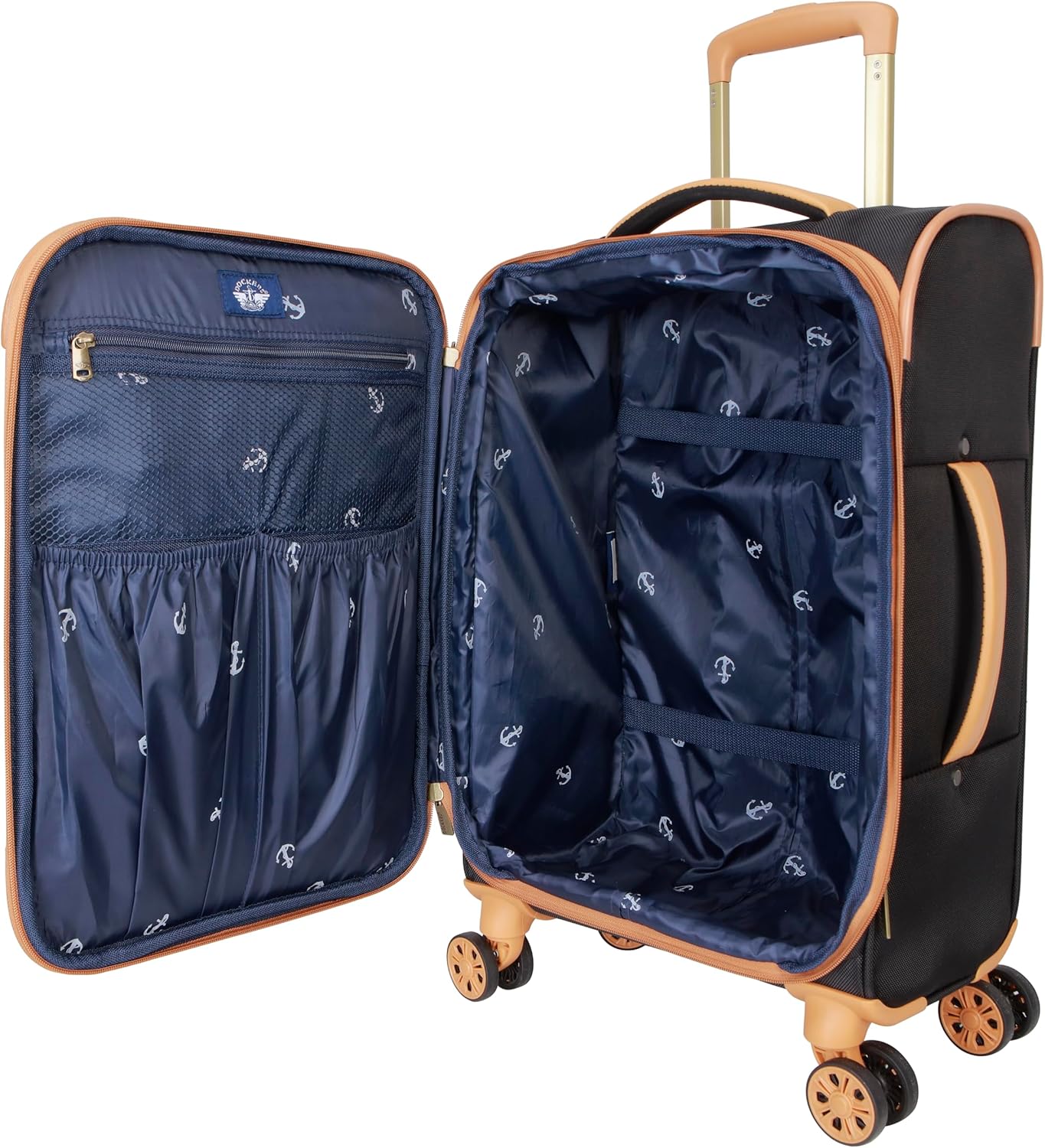 Dockers Seahorse Softside Expandable 8-Wheel Spinner Travel Carry On Luggage, Black, 3-Piece Set (20"/24"/28")