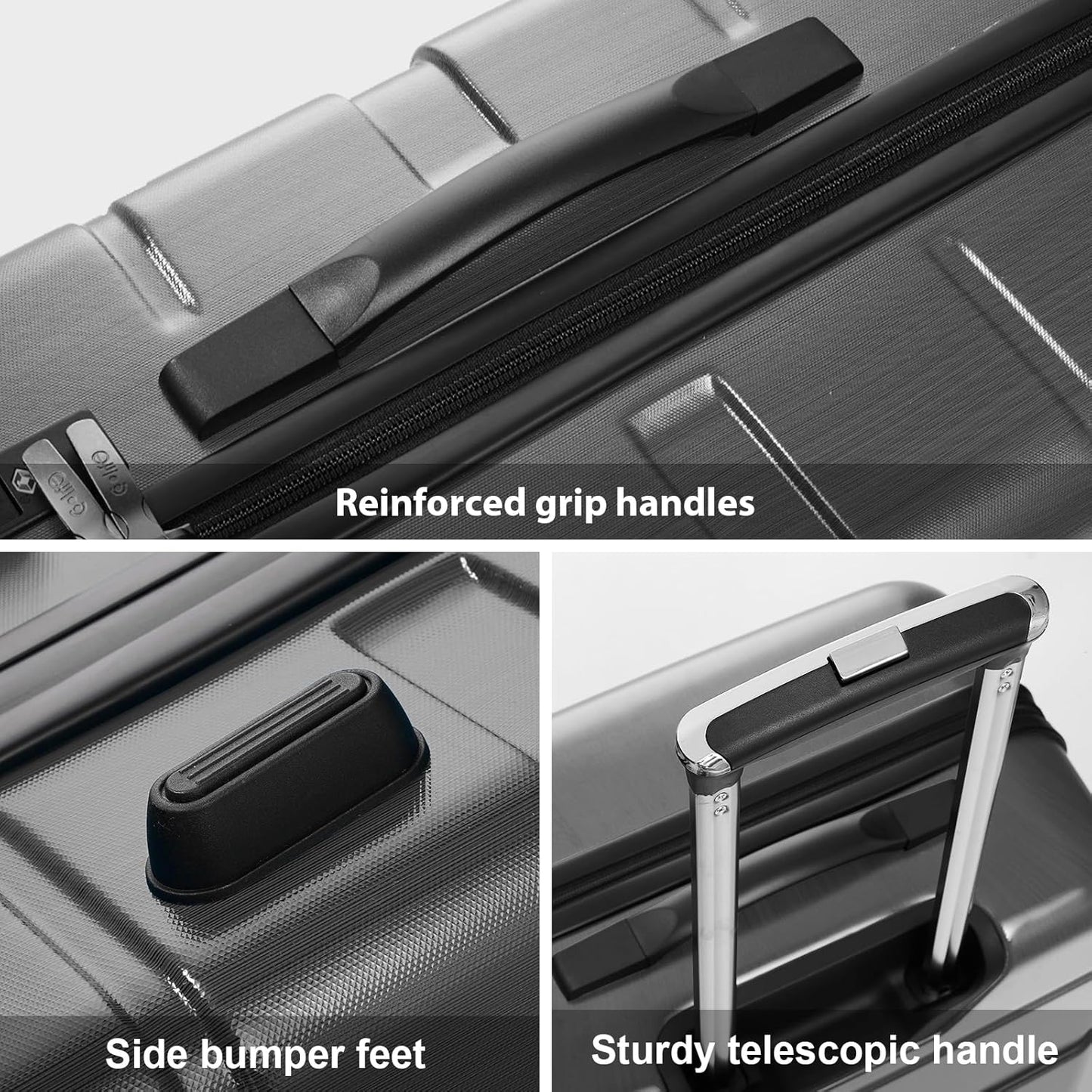 Coolife Luggage PC+ABS Hardshell Suitcase with TSA Lock, Spinner Checked Lightweight (Charcoal, 24in)