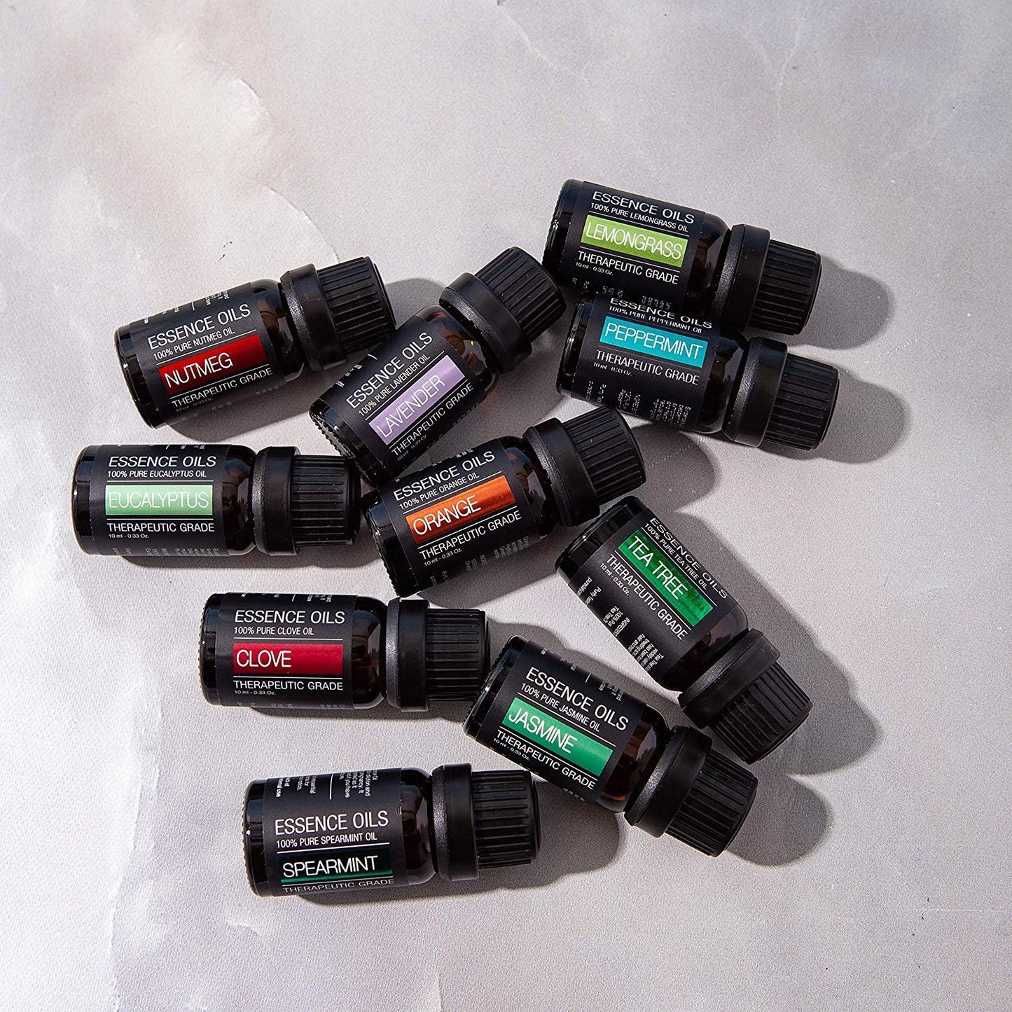 Ultimate Aromatherapy Diffuser & Essential Oil Set - Ultrasonic Diffuser & Top 10 Essential Oils - 300ml Diffuser w/ 4 Timer & 7 Ambient Light Settings - Therapeutic Essential Oils - Dark Oak w/Stand