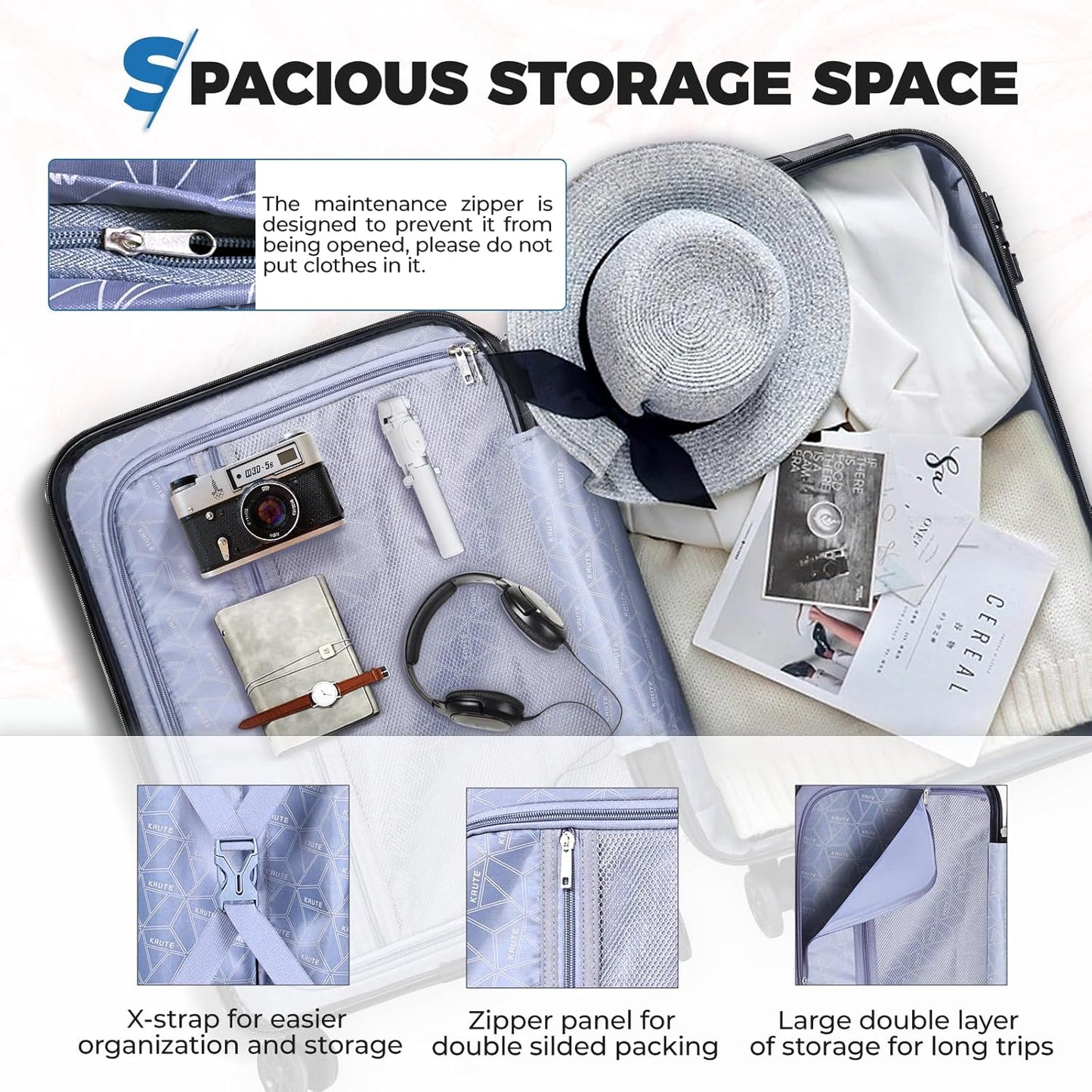 Krute Luggage 28 Inch Suitcase With Spinner Wheels Large Suitcases Lightweight Hard Shell PC ABS TSA Lock Checked Luggages