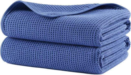 POLYTE Microfiber Oversize Quick Dry Lint Free Waffle Bath Towel for Body, 60 x 30 in, Set of 2