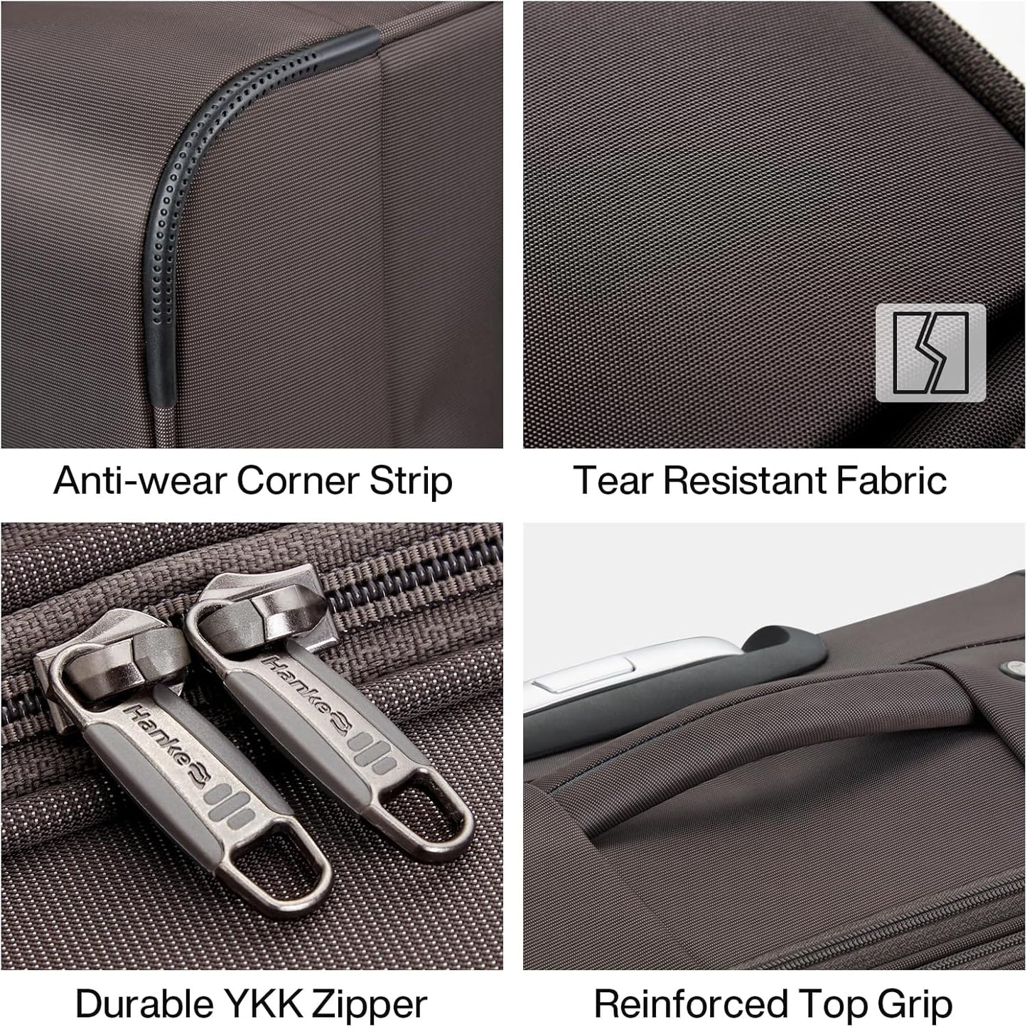 Hanke 3 Piece Luggage Sets Softside Expandable Carry On Luggage Set Travel Suitcase Sets with Spinner Wheels TSA Approved Luggage(Coffee, 20in/24in/28in)