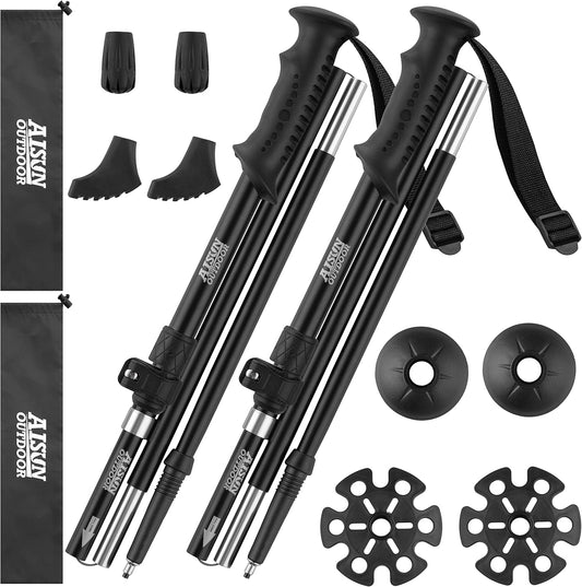 AISUNOURDOOR Lightweight Adjustable Trekking Poles, Aluminum Collapsible Travel Hiking or Walking Sticks for Women Children, with One Disposable Raincoat