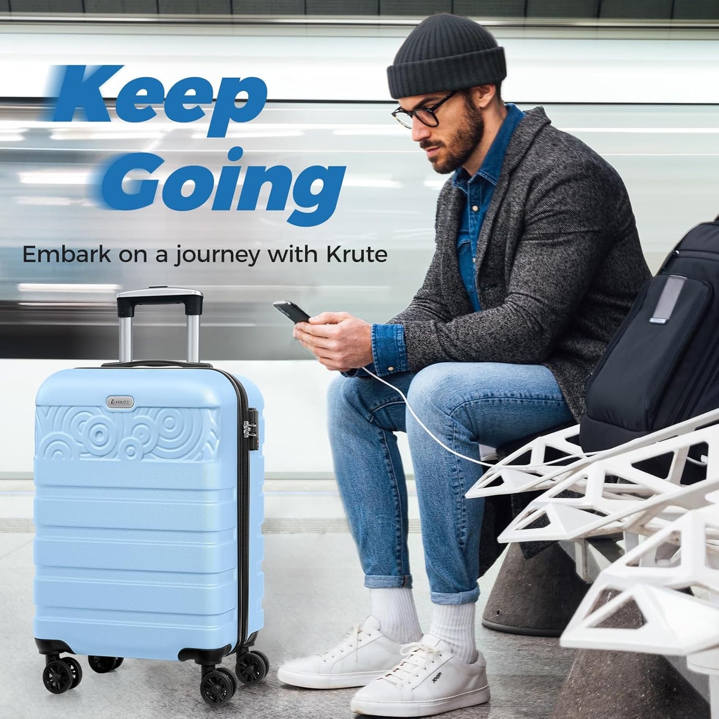 Krute Carry On Luggage 20 inch Suitcase with Spinner Wheels Airline Approved Hard Shell Luggages PC ABS TSA Lock Suitcase