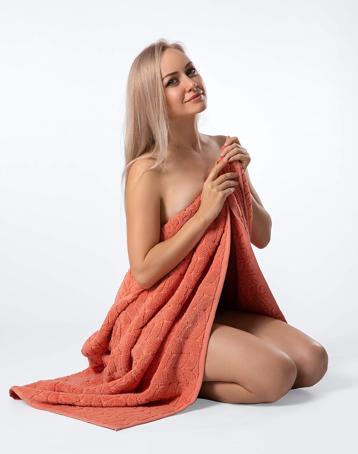 BAGNO MILANO Turkish Bath Towels, Soft Plush Jacquard Luxury Bath Towels, Quick Dry Towel Set (Coral Red, 3 pcs Towel Set)