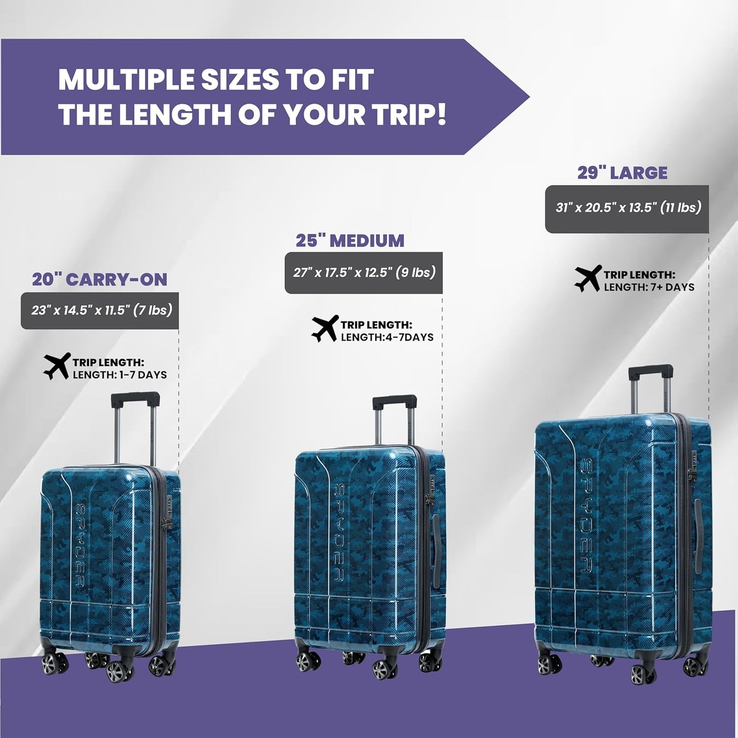 Spyder Matrix 25 Inch Medium Checked Luggage Expandable Hardside Upright Suitcase with 360° Spinner Wheels, TSA Approved Lock, Blue