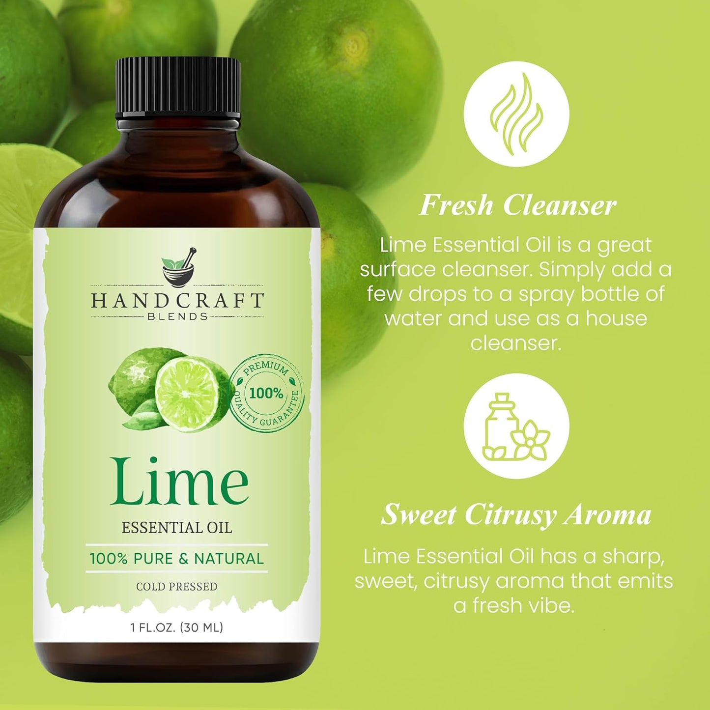 Handcraft Blends Lime Essential Oil – 1 Fl Oz – 100% Pure and Natural – Premium Grade Essential Oil for Diffuser and Aromatherapy, Skin, Massage, Candle and Soap Making Fragrance