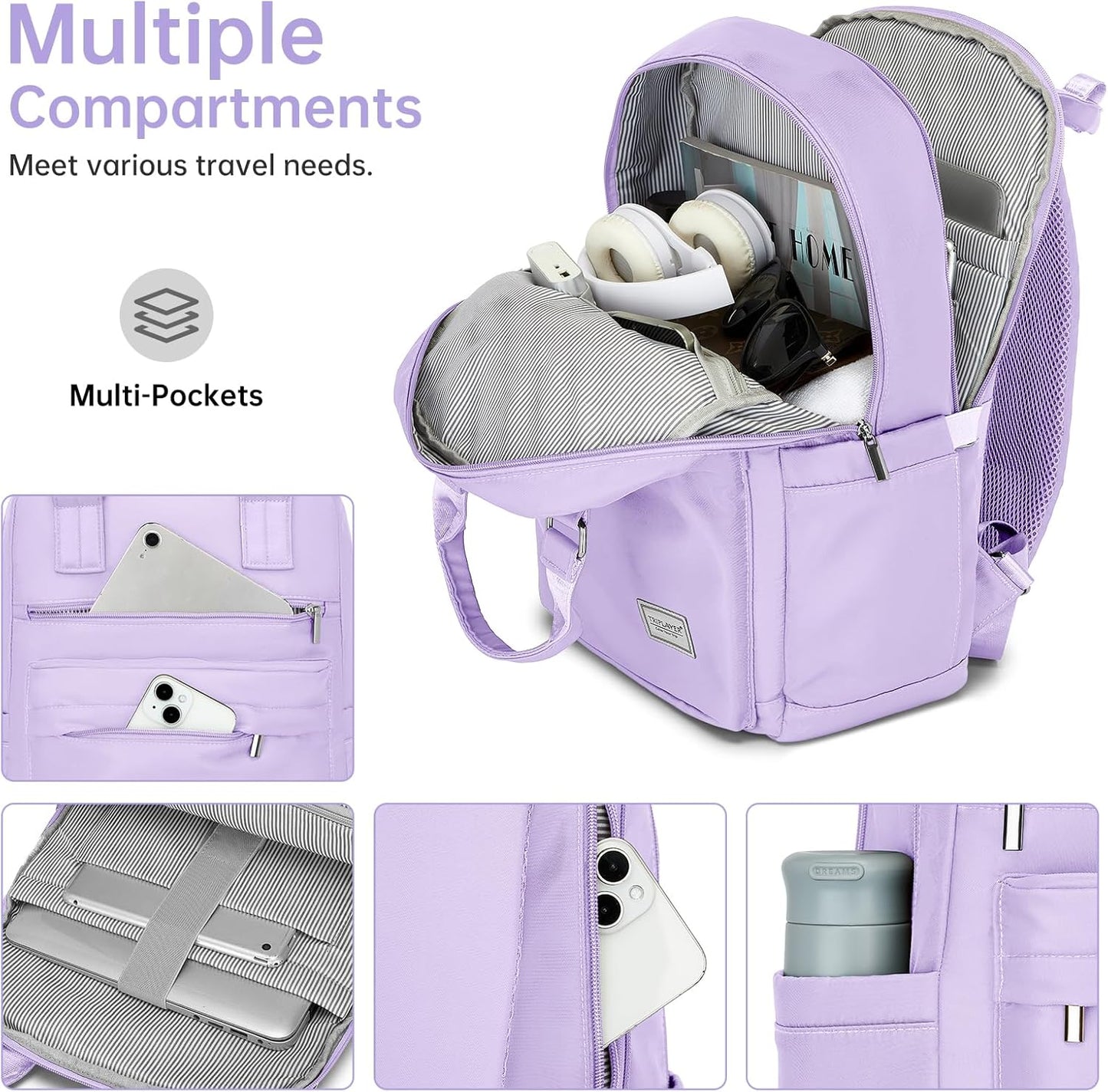 Carry On Luggage 22x14x9 Airline Approved, 22 Inch PP Hardshell Luggage Carry-on Suitcase with Spinner Wheels, Carry On Suitcase Set for Women (Lavender)