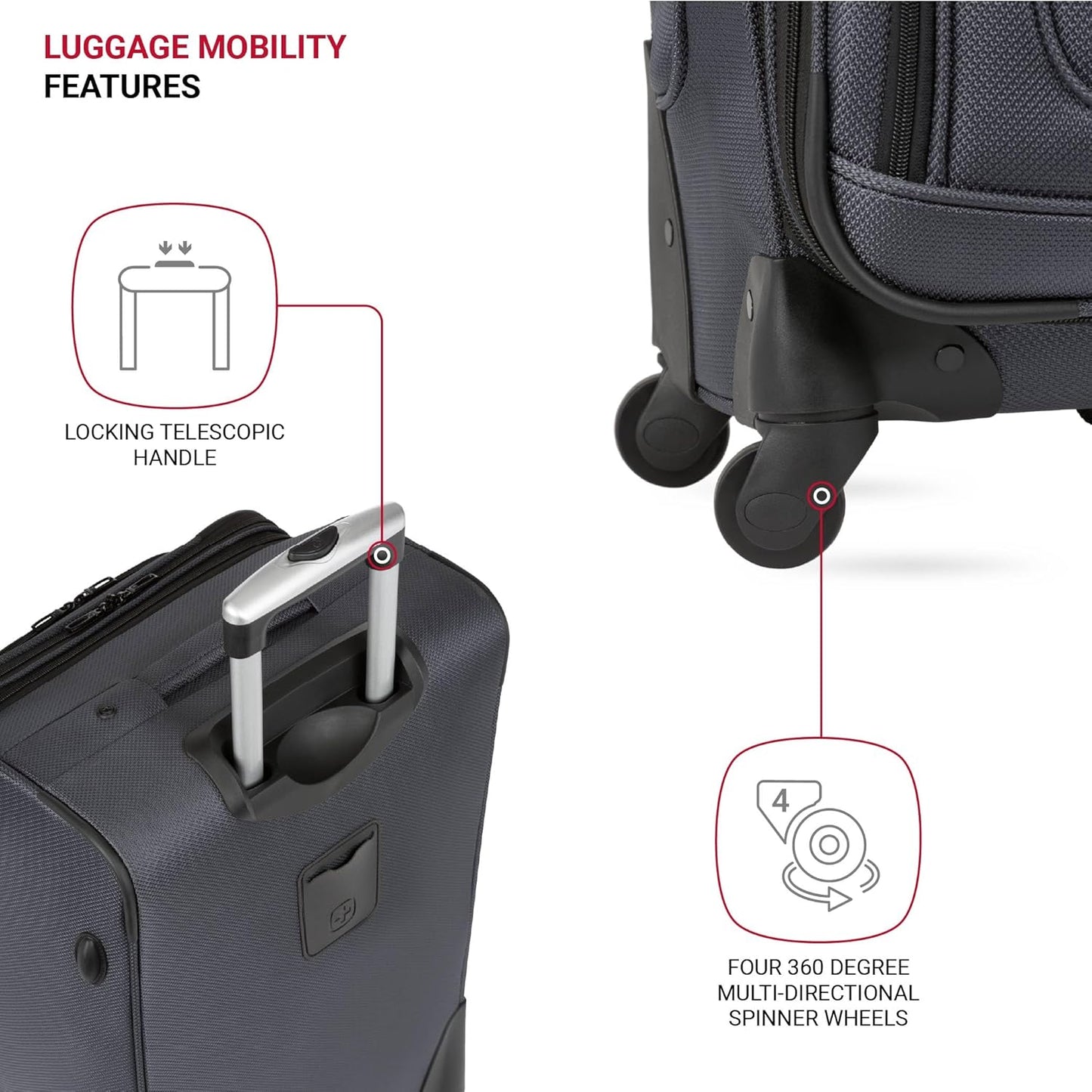 SwissGear Sion Softside Expandable Luggage with Spinner Wheels, Dark Grey, 2-Piece Set (21/25)