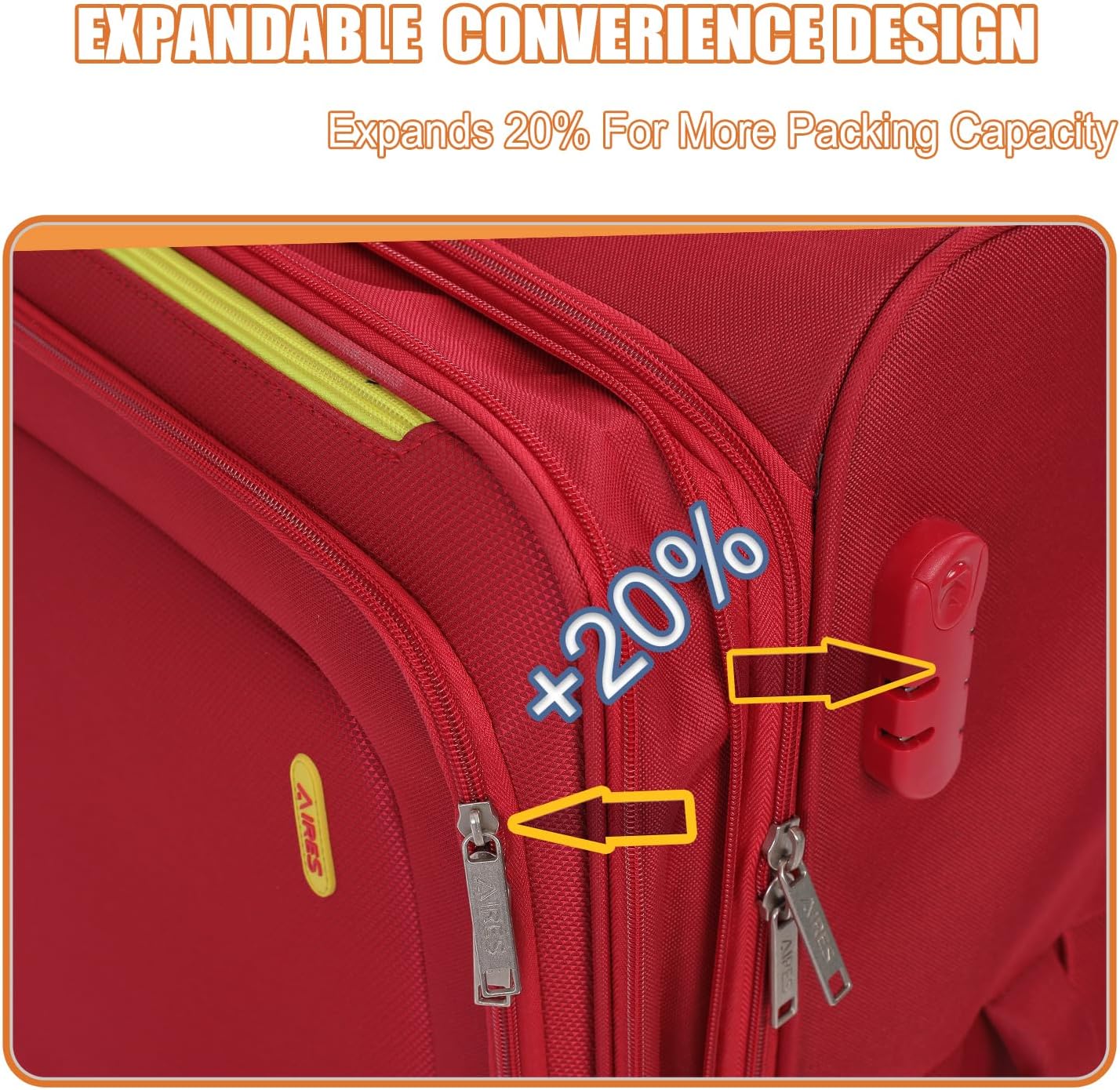 Softside Luggage Sets, Extra Large Expandable Suitcase Sets With Spinner Wheels and Combination Lock Red Luggage For Long Time Overseas Journey (Red) 22inch, 26inch, 30inch