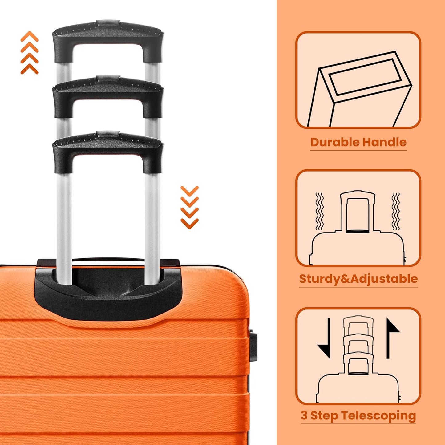 AnyZip Luggage Sets 3 Piece Hardshell Suitcase Set PC ABS Lightweight Travel Suitcases with 4 Double Spinner Wheels TSA Lock 20 24 28 Inch Orange