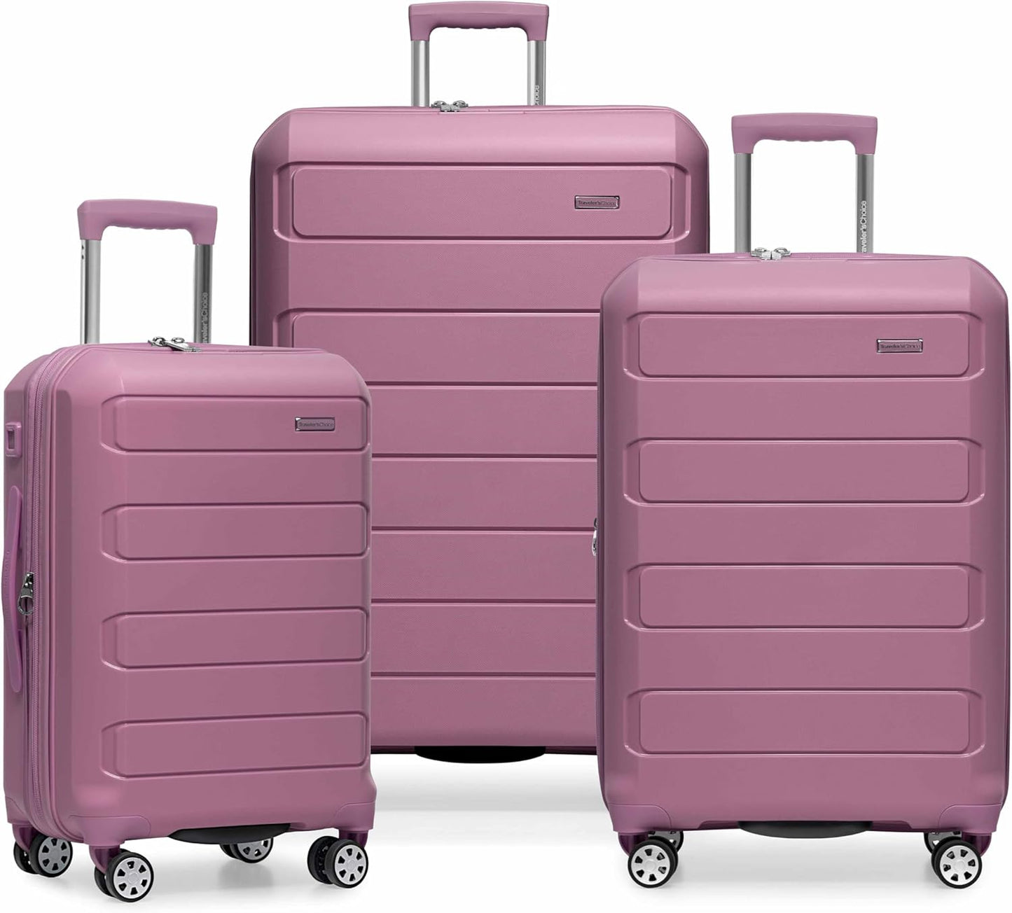 Traveler's Choice Pagosa Indestructible Hardshell Expandable Spinner Luggage, Mauve, 3-Piece Set (22/26/30)