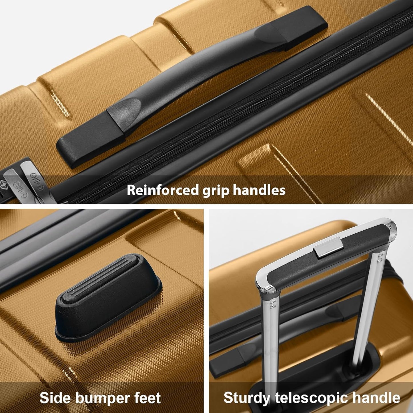 Coolife Luggage PC+ABS Hardshell Suitcase with TSA Lock, Spinner Checked Lightweight (Black brown, 24in)