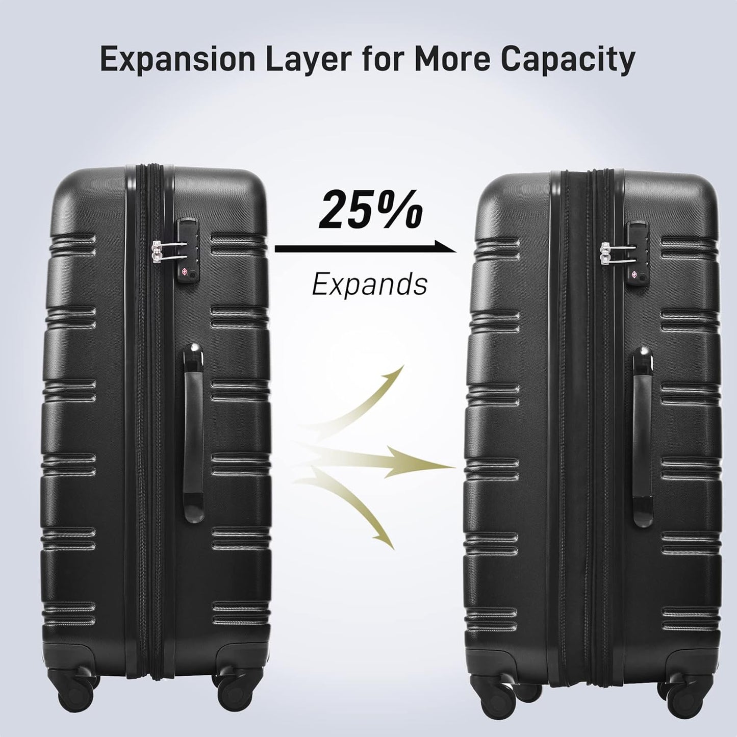 Merax Luggage Sets of 3 Piece Carry on Suitcase Airline Approved,Hard Case Expandable Spinner Wheels (Black)
