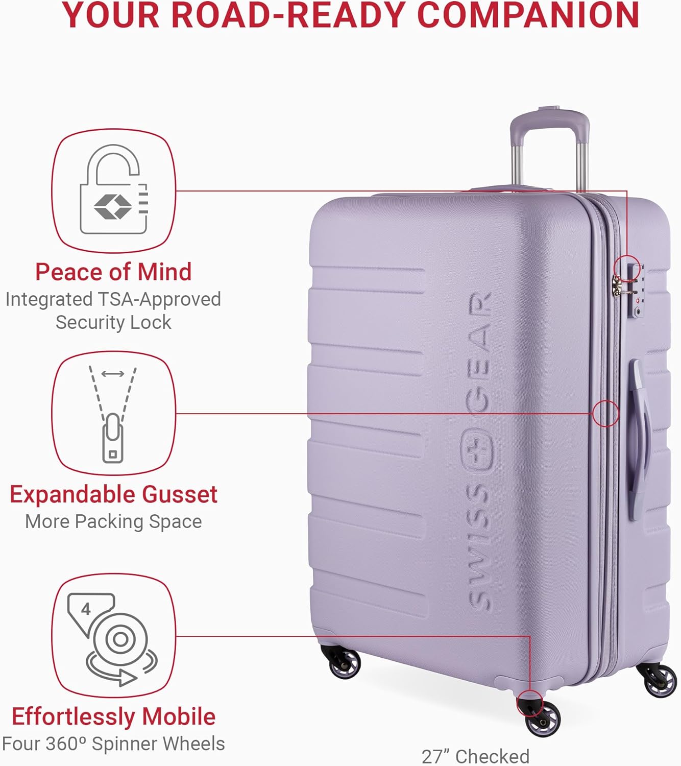 SwissGear 7366 Signature Hardside Expandable Luggage with Spinner Wheels, TSA Lock, Cup-Holder, Evening Haze, 3-Piece Set (19/23/27)